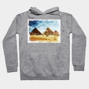 Egypt Giza Pyramids Historic Watercolour Souvenir Fine Art Painting Hoodie